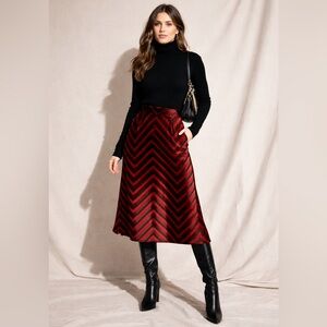 Marc by Marc Jacobs Velvet Chevron Midi Skirt Salsa Red Multi Silk Blend Size 6